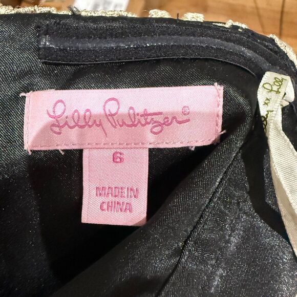 Lilly Pulitzer Black & Gold 100% Silk Chiffon Pleated Dress "Jillie" - Size 6 - - Picture 6 of 7